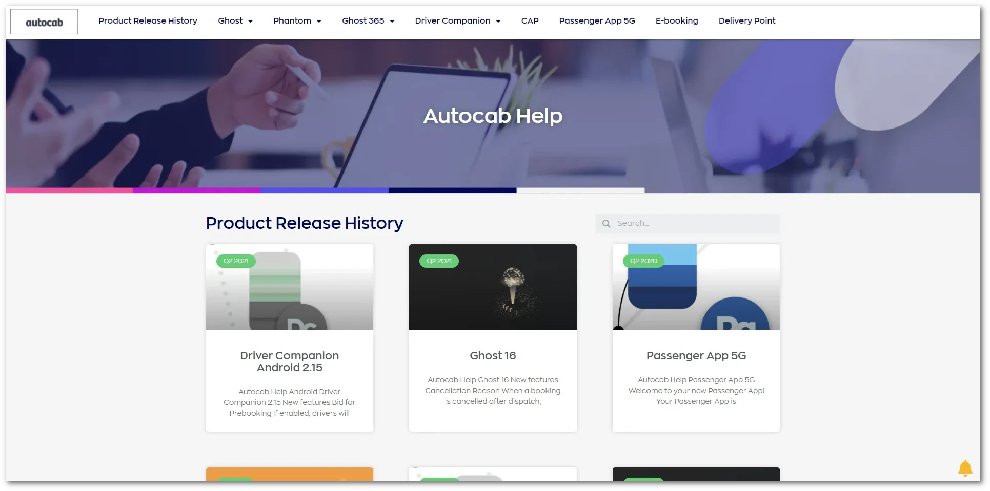 Screenshot of Autocab's new documentation website